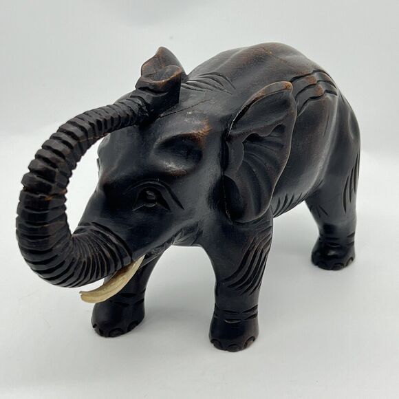 Vintage Wooden Elephant Hand Carved 6x9" Detailed Art Sculpture 1950s Figurine - Picture 14 of 16